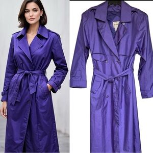 British Mist Womens Midi Purple Vintage Trench‎ Coat Jacket 10